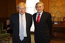 Brown with Foreign Secretary Boris Johnson, May 2018 Boris Johnson with Gordon Brown in London - 2018 (27295267767).jpg