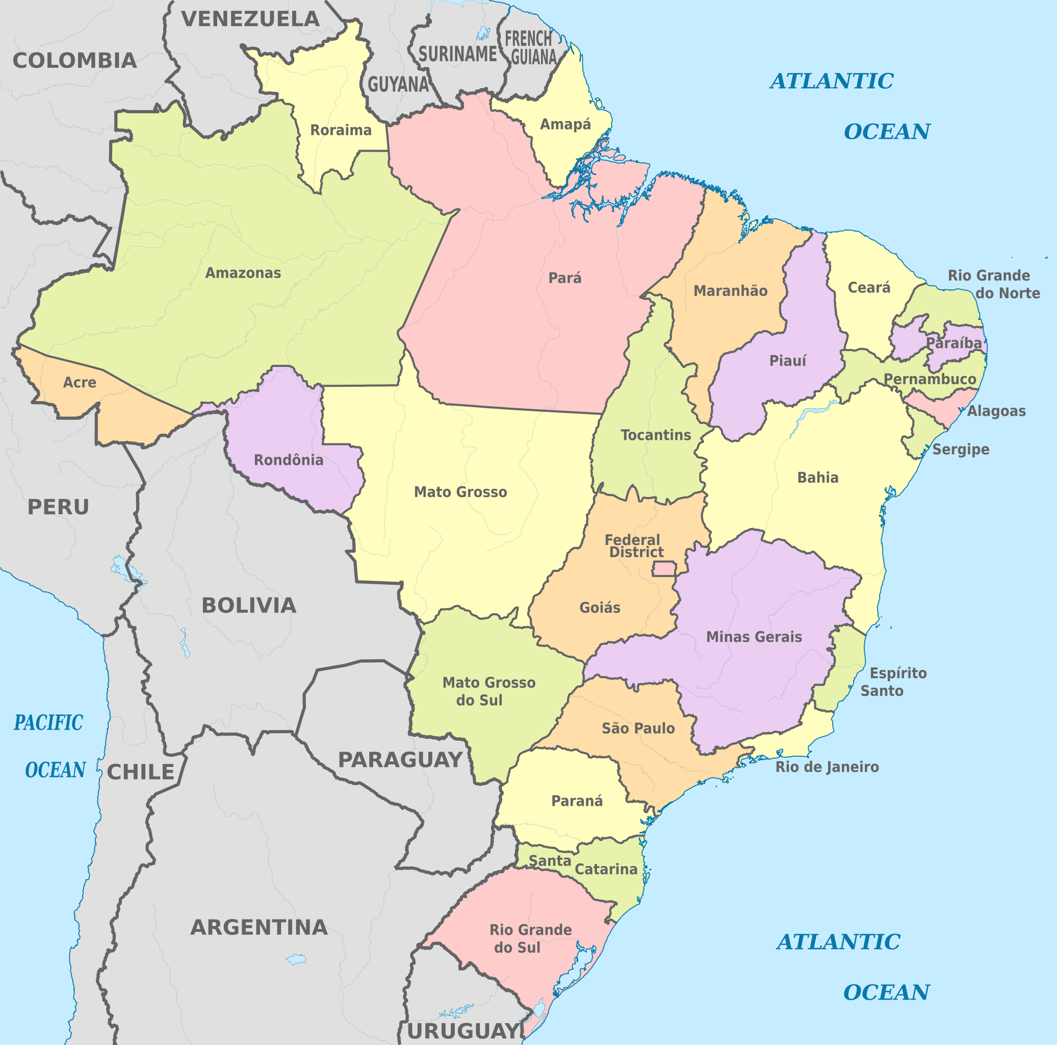 Brazil state rondonia administrative map showing Vector Image