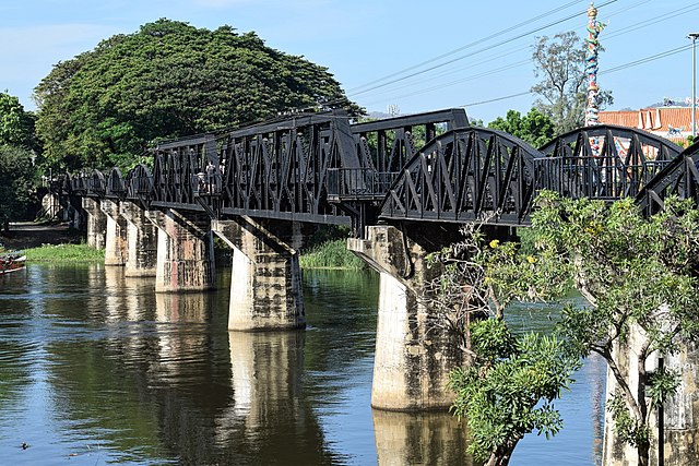 The railroad bridge over the Khwae Yai River in Kanchanaburi Province, Thailand.