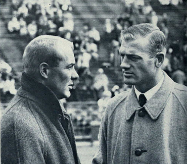 Brothers Bump and Pete Elliott, teammates at Michigan in the 1940s, faced off as opposing coaches in the Illinois game.