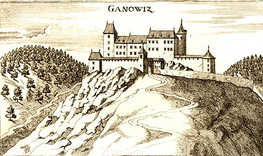 Slovenščina: Grad Konjice (cca. 1680) English: Gonobitz castle (cca. 1680) Deutsch: Burg Gonobitz (cca. 1680)