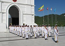 A Tatmadaw band in a regular parade configuration Burmese military band.jpg