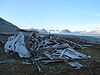 The remains of a cabin built from whale bones on a blubber oven at Gåshamna.