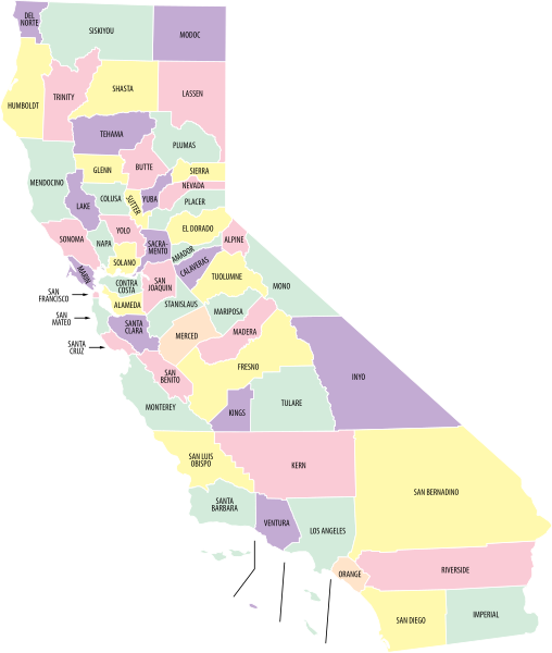 File:California county map (labeled and colored).svg