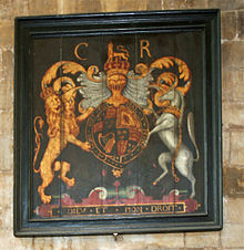 Charles II's arms hanging in Beverley Minster Charles II arms - Beverley Minster.jpg