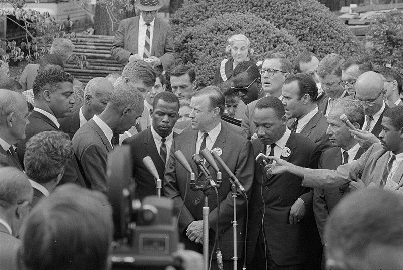 File:Civil rights leaders talk with reporters after meeting with President John F. Kennedy after the March on Washington, D.C.jpg