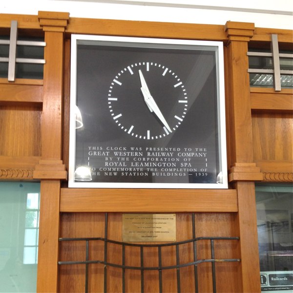 File:Clock, Leamington Spa station booking hall, Robin Stott, geograph, 3283846.jpg