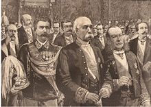 The italian Prime Minister Crispi and his ministers are received by the King in the New Year's Day of 1888 Crispi e ministri al Quirinale nel capodanno 1888.jpg
