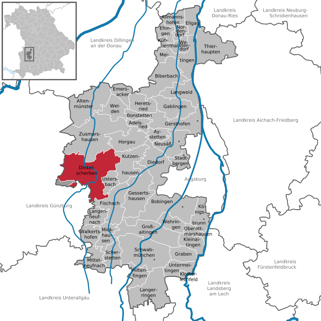 Läget för Dinkelscherben i Landkreis Augsburg