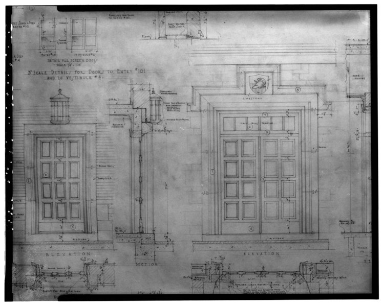 File:Door detail at entry -103. - U. S. Military Academy, Building No. 674, West Point, Orange County, NY HABS NY,36-WEPO,1-60-46.tif