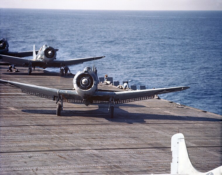 File:Douglas SBD Dauntless prepare to take off from USS Ranger (CV-4), circa in June 1942 (80-G-K-740).jpg