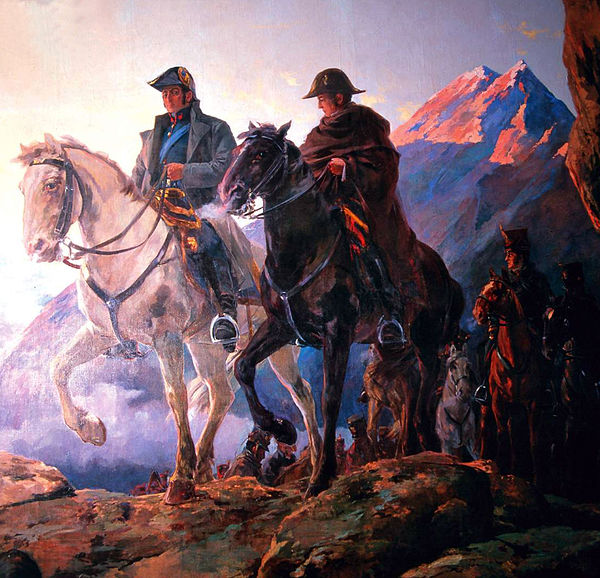 Generals José de San Martín (left) and Bernardo O'Higgins (right) during the crossing of the Andes.