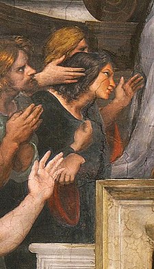 Felice della Rovere na obraze Mše v Bolseně od Raffaela Santiho (dle názoru prof. Caroline Murphy)[1]