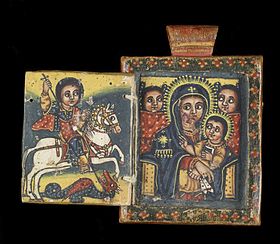 Small pendant diptych icon with St George and the Virgin and Child, late 18th century