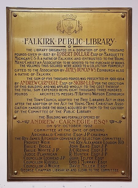 Falkirk Public Library Plaque