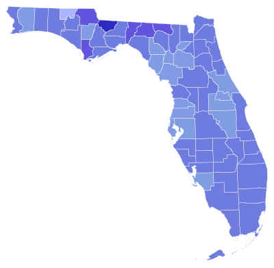 Florida presiden dari partai Demokrat primer hasil pemilu oleh county margin, tahun 2020.svg