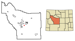 Location of Hudson in Fremont County, Wyoming.