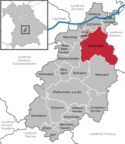 Läget för Geisenfeld i Landkreis Pfaffenhofen an der Ilm