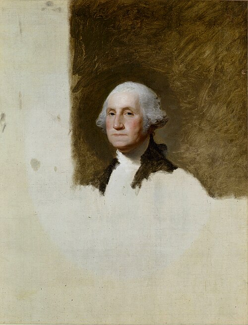 Gilbert Stuart, George Washington, also known as The Athenaeum and The Unfinished Portrait, 1796, Museum of Fine Arts, Boston, is his most celebrated 