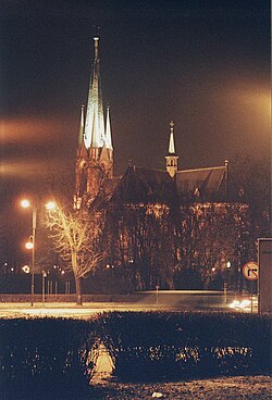 Gliwice, katedra nocą.JPG