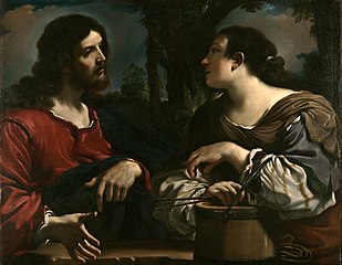 Caravaggio'nun etkisi bu tuvalde açıkça görülmektedir. İsa ve Samiriyeli Kadın (c. 1619-1620)