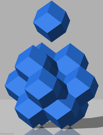 Tessellating three-dimensional space: the rhombic dodecahedron is one of the solids that can be stacked to fill space exactly.