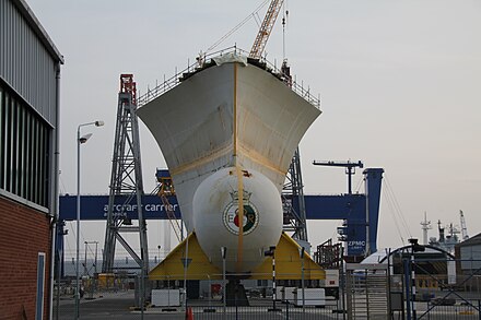 Lower section of Lower Block 1 (bulbous bow) of HMS Queen Elizabeth at Rosyth
