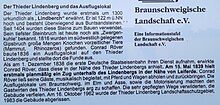 Beschreibung des ehemaligen Eisenbahn-Haltepunkts unterhalb des Thieder Lindenbergs auf der Informationstafel der Braunschweigischen Landschaft.