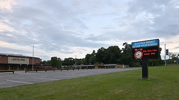 Hancock Middle-Senior High School sign, Washington County, MD