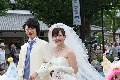 Japanese bride wearing a strapless dress, 2010