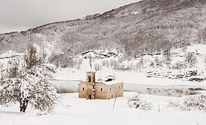 The submerged St. Nicholas Church, Mavrovo