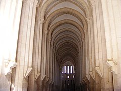 Arches in the nave of the church in monastery of Alcobaça, Portugal