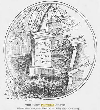 A Pittsburgh Press illustration of the original headstone on Stephen Foster's grave