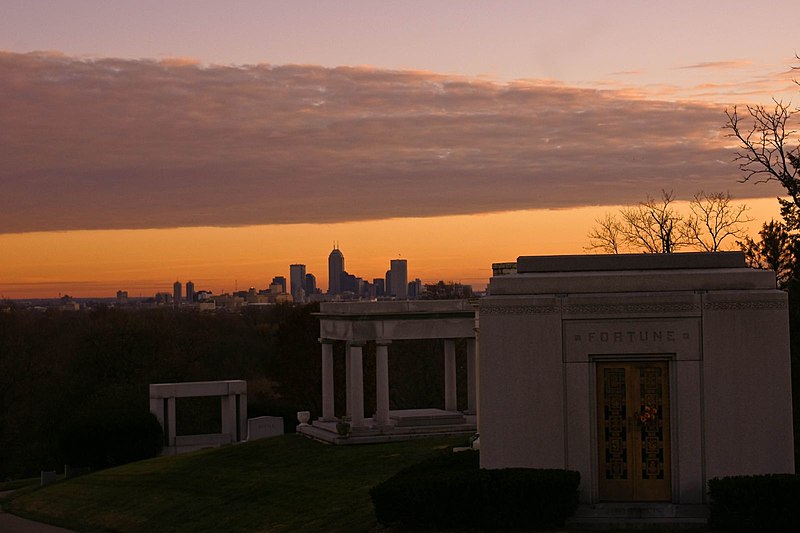 File:Indianapolis Skyline Sunset from Crown Hill Cemetery.jpg
