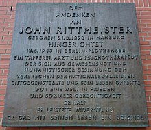 John Rittmeister, Gedenktafel.jpg