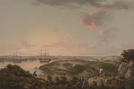 Port Mahon, Minorca with British men-of-war at anchor after its capture in 1798. By John Thomas Serres