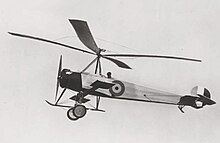 A Cierva autogyro in the 1920s, one of the predecessors to helicopters Juan de la Cierva C.6 autogyro.jpg