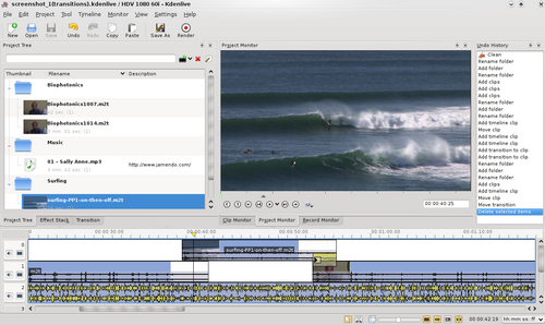 Schermata di un programma open-source di video editing