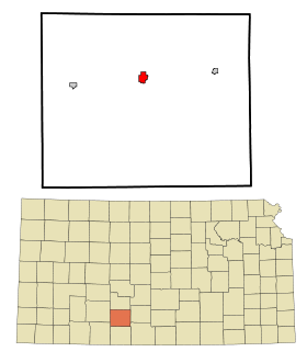 Kiowa County Kansas Incorporated and Unincorporated areas Greensburg Highlighted.svg