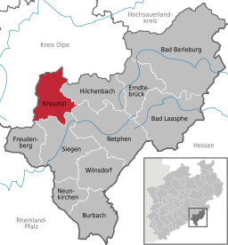 Läget för staden Kreuztal i Kreis Siegen-Wittgenstein