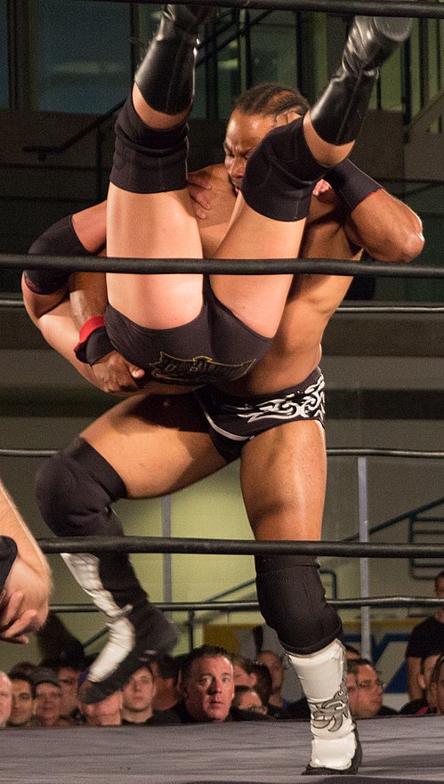 Jay Lethal performs a standard pendulum backbreaker.