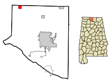 Obszary włączone i nieposiadające osobowości prawnej w hrabstwie Limestone Alabama Lester Highlighted.svg