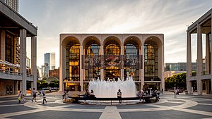 The Lincoln Center houses nationally and internationally renowned performing arts organizations including the New York Philharmonic, the Metropolitan Opera, and the New York City Ballet. Juilliard School of Music also became part of the Lincoln Center complex. Lincoln Center Overview (48047495362).jpg