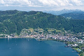 Luftbild vom Pfänder und Bregenz