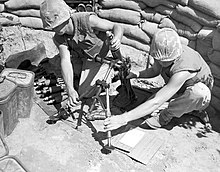 U.S. Marines firing M2 mortar during the Korean War. August, 1952 M2 Mortar Korea 127-gr-28-196-A134461 001-ac.jpg