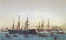 Peinture représentant le navire dans la rade de Brest