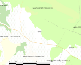 Mapa obce Euzet