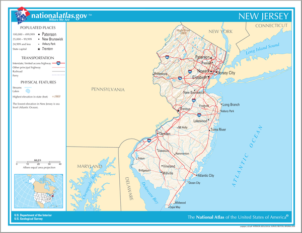Map of New Jersey showing major roads and cities