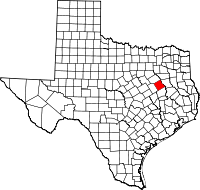 Mapo de Teksaso kun Freestone emfazita
