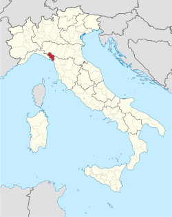 Map highlighting the location of the province of Massa and Carrara in Italy